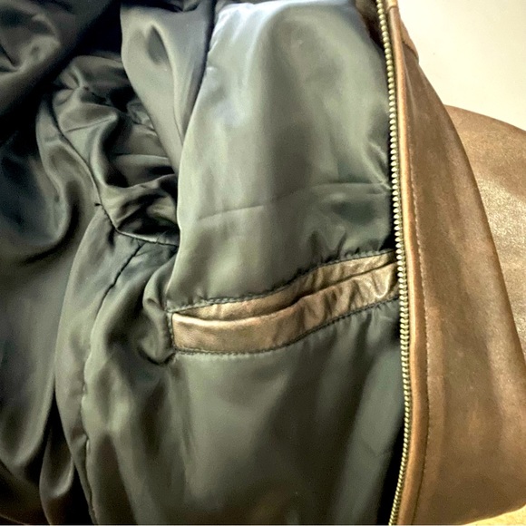 Kenneth Cole Reaction Leather Bomber Coat zip up Lined Brown Medium - Picture 7 of 13